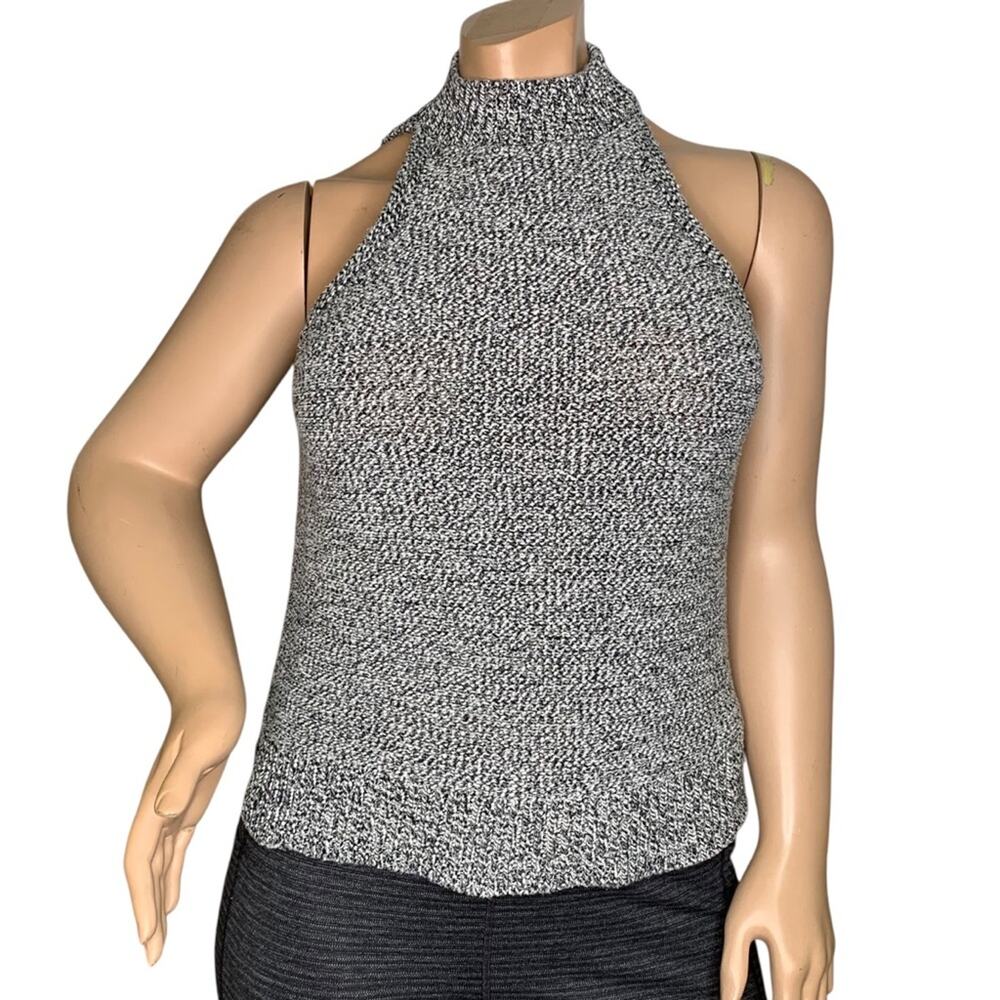 Madewell Knit Top Halter High Neck Sleeveless Marled Black and White Size L